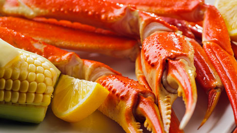 crab legs and corn