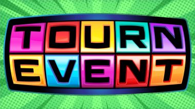 Tournament event sign in rainbow letters